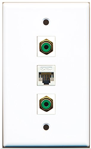 RiteAV - 2 Port RCA Green 1 Cat5e Ethernet White Wall Plate