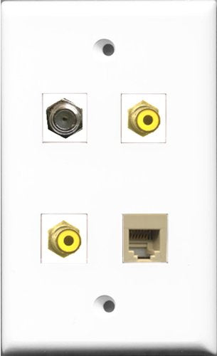 RiteAV - 2 Port RCA Yellow and 1 Port Coax Cable TV- F-Type and 1 Port Phone RJ11 RJ12 Beige Wall Plate