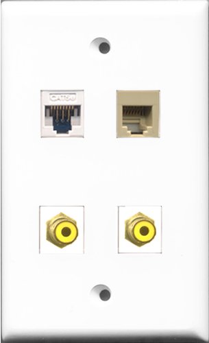 RiteAV - 2 Port RCA Yellow and 1 Port Phone RJ11 RJ12 Beige and 1 Port Cat5e Ethernet White Wall Plate