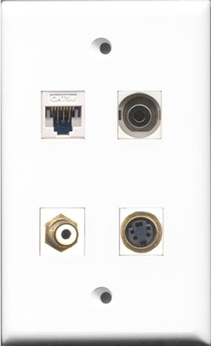 RiteAV - 1 Port RCA White and 1 Port S-Video and 1 Port 3.5mm and 1 Port Cat5e Ethernet White Wall Plate