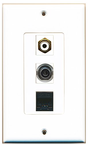 RiteAV - 1 Port RCA White and 1 Port 3.5mm and 1 Port Cat5e Ethernet Black Decorative Wall Plate Decorative