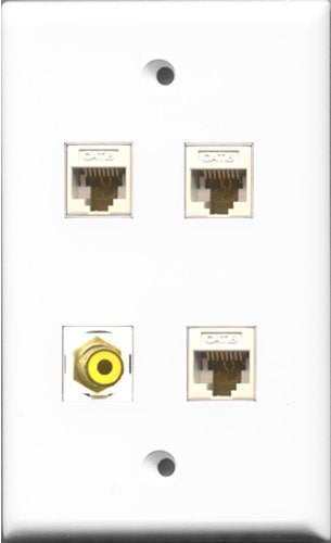 RiteAV 1 Port RCA Yellow 3 Port Cat6 Ethernet White Wall Plate