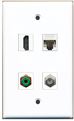 RiteAV - 1 Port HDMI 1 Port RCA Green 1 Port Coax Cable TV- F-Type 1 Port Cat5e Ethernet White Wall Plate