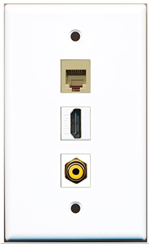 RiteAV - 1 Port HDMI 1 RCA Yellow 1 Phone RJ11 RJ12 Beige Wall Plate