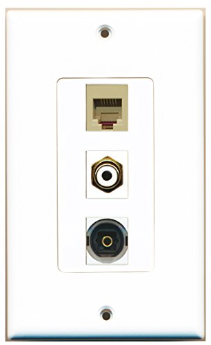 RiteAV - 1 Port RCA White and 1 Port Phone RJ11 RJ12 Beige and 1 Port Toslink Decorative Wall Plate Decorative