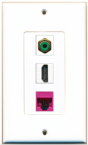 RiteAV - 1 Port HDMI 1 RCA Green 1 Cat5e Ethernet Pink Wall Plate Decorative