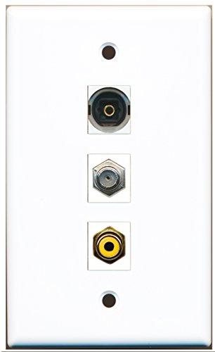 RiteAV - 1 Port RCA Yellow and 1 Port Coax Cable TV- F-Type and 1 Port Toslink Wall Plate