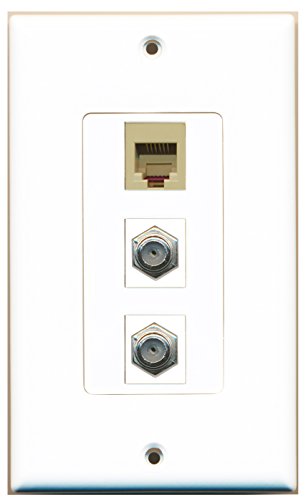 RiteAV - 2 Port Coax Cable TV- F-Type and 1 Port Phone RJ11 RJ12 Beige Decorative Wall Plate Decorative