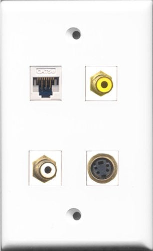 RiteAV 1 Port RCA White and 1 Port RCA Yellow and 1 Port S-Video and 1 Port Cat5e Ethernet White Wall Plate