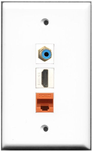 RiteAV - 1 Port HDMI 1 RCA Blue 1 Cat5e Ethernet Orange Wall Plate