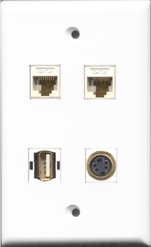 RiteAV 1 Port USB A-A and 1 Port S-Video 2 Port Cat6 Ethernet White Wall Plate