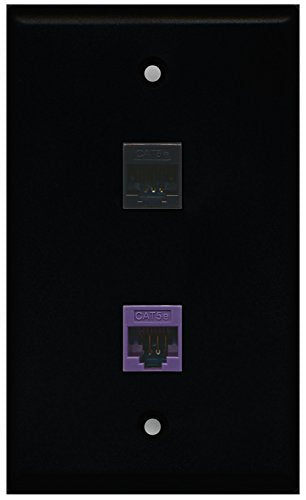 RiteAV - Black 1 Port Cat5e Ethernet Black 1 Port Cat5e Ethernet Purple Wall Plate