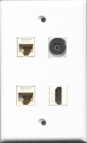 RiteAV 1 Port HDMI and 1 Port Toslink 2 Port Cat6 Ethernet White Wall Plate