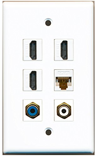 RiteAV - 3 HDMI 1 Port RCA White 1 Port RCA Blue 1 Port Cat6 Ethernet White Wall Plate