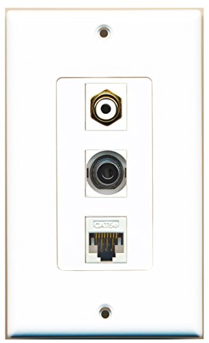 RiteAV - 1 Port RCA White and 1 Port 3.5mm and 1 Port Cat5e Ethernet White Decorative Wall Plate Decorative