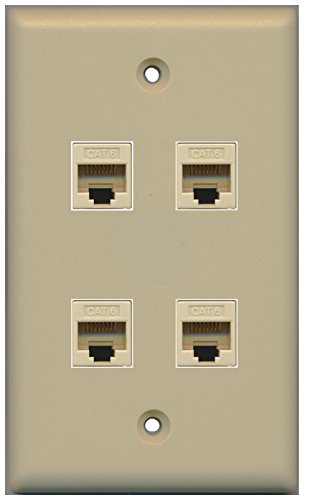 RiteAV (1 Gang Flat) 4 Cat6 Ivory Wall Plate Ivory