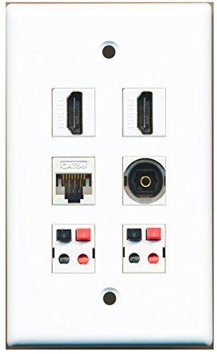 RiteAV - 2 HDMI 1 Port Toslink 1 Port Cat5e Ethernet White 2 Port Speaker Wall Plate