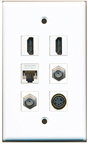 RiteAV - 2 HDMI 2 Port Coax Cable TV- F-Type 1 Port S-Video 1 Port Cat5e Ethernet White Wall Plate