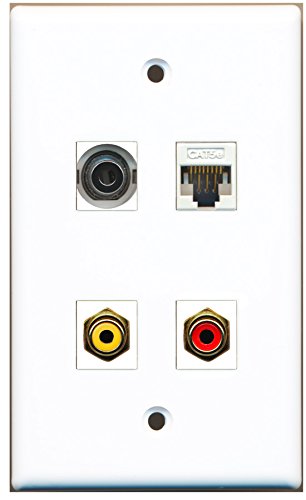 RiteAV - 1 Port RCA Red 1 Port RCA Yellow 1 Port 3.5mm 1 Port Cat5e Ethernet White Wall Plate