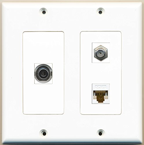 RiteAV - 1 Port Coax Cable TV- F-Type 1 Port 3.5mm 1 Port Cat6 Ethernet White - 2 Gang Wall Plate