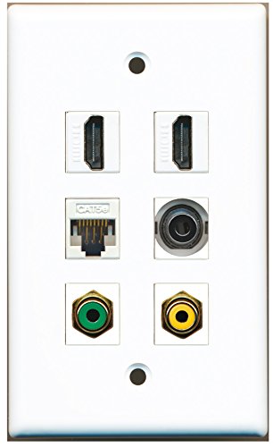 RiteAV - 2 HDMI 1 Port RCA Yellow 1 Port RCA Green 1 Port 3.5mm 1 Port Cat5e Ethernet White Wall Plate