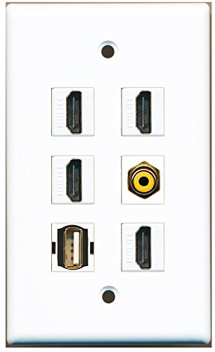 RiteAV - 4 HDMI 1 Port RCA Yellow 1 Port USB A-A Wall Plate