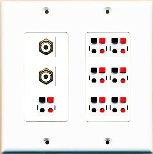 RiteAV 2 RCA White 7 Speaker Jack Wall Plate 2G Decorativet White