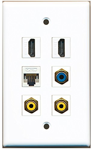 RiteAV - 2 HDMI 2 Port RCA Yellow 1 Port RCA Blue 1 Port Cat5e Ethernet White Wall Plate