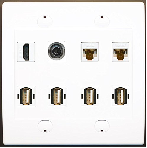 RiteAV 4 x USB 2 x Cat6 Ethernet 1 HDMI and 1 x 3.5mm Audio Wall Plate