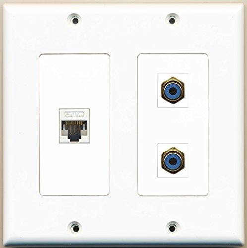 RiteAV - 2 Port RCA Blue 1 Port Cat5e Ethernet White - 2 Gang Wall Plate