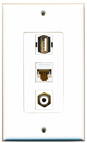 RiteAV - 1 Port RCA White and 1 Port USB A-A and 1 Port Cat6 Ethernet White Decorative Wall Plate Decorative