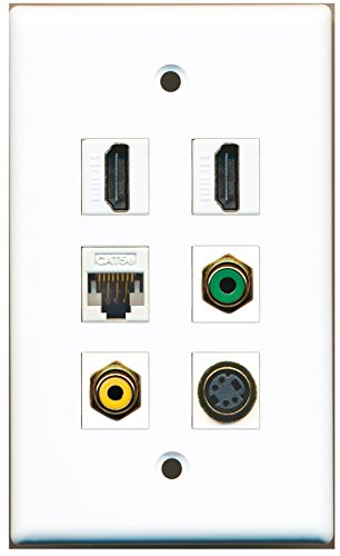 RiteAV - 2 HDMI 1 Port RCA Yellow 1 Port RCA Green 1 Port S-Video 1 Port Cat5e Ethernet White Wall Plate