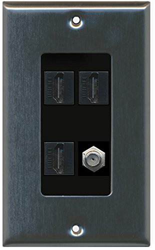 RiteAV - (1 Gang Decorative) 3 Hdmi Black Coax Black Wall Plate Stainless (Black Insert)