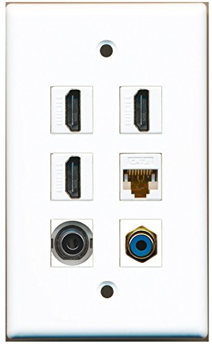 RiteAV - 3 HDMI 1 Port RCA Blue 1 Port 3.5mm 1 Port Cat6 Ethernet White Wall Plate