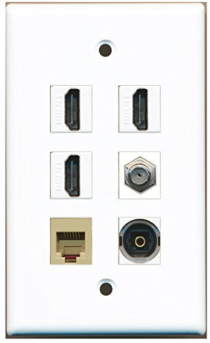 RiteAV - 3 HDMI 1 Port Coax Cable TV- F-Type 1 Port Phone RJ11 RJ12 Beige 1 Port Toslink Wall Plate