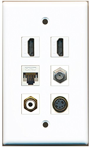 RiteAV - 2 HDMI 1 Port RCA White 1 Port Coax Cable TV- F-Type 1 Port S-Video 1 Port Cat5e Ethernet White Wall Plate