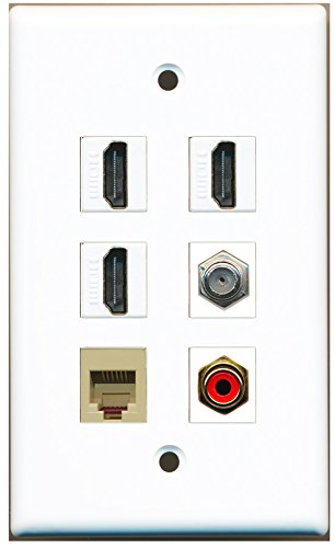 RiteAV - 3 HDMI 1 Port RCA Red 1 Port Coax Cable TV- F-Type 1 Port Phone RJ11 RJ12 Beige Wall Plate