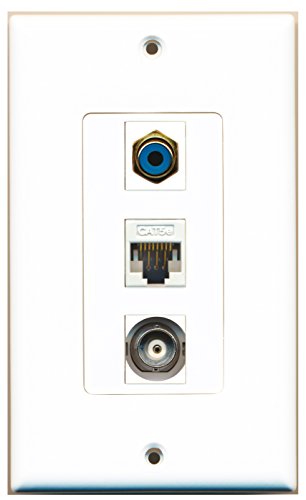 RiteAV - 1 Port RCA Blue and 1 Port BNC and 1 Port Cat5e Ethernet White Decorative Wall Plate