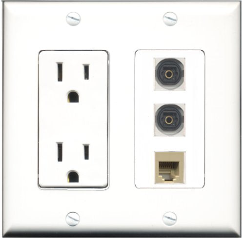 RiteAV - 15 Amp Power Outlet 1 Port Phone Beige 2 Port Toslink Decorative Wall Plate