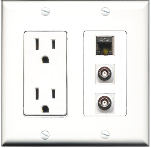 RiteAV - 15 Amp Power Outlet 1 Port Shielded Cat6 Ethernet Ethernet 2 Port BNC Decorative Wall Plate