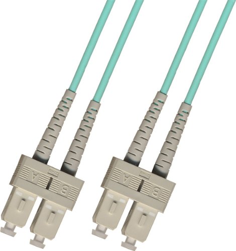 15 Meter OM3 10 Gigabit Multimode Duplex Fiber Optic Cable (50/125) - SC to SC - Aqua