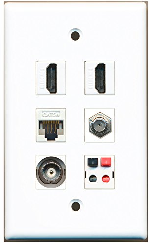 RiteAV - 2 HDMI 1 Port Coax Cable TV- F-Type 1 Port BNC 1 Port Cat5e Ethernet White 1 Port Speaker Wall Plate