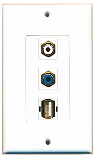 RiteAV - 1 Port RCA White and 1 Port RCA Blue and 1 Port USB A-A Decorative Wall Plate Decorative