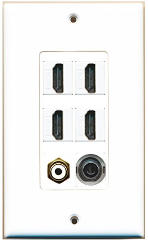 RiteAV - 4 Port HDMI 1 RCA White 1 3.5mm Wall Plate Decorative