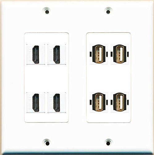 RiteAV 4 Hdmi and 4 Usb A-A Wall Plate Dual Gang White