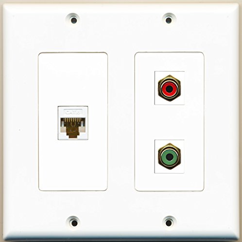 RiteAV - 1 Port RCA Red 1 Port RCA Green 1 Port Cat6 Ethernet White - 2 Gang Wall Plate