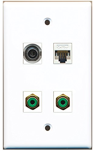 RiteAV - 2 Port RCA Green 1 Port 3.5mm 1 Port Cat5e Ethernet White Wall Plate