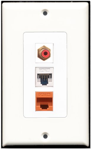 RiteAV - 1 Port RCA Red 1 Cat5e Ethernet White 1 Cat5e Ethernet Orange Wall Plate Decorative