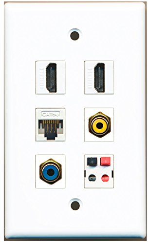 RiteAV - 2 HDMI 1 Port RCA Yellow 1 Port RCA Blue 1 Port Cat5e Ethernet White 1 Port Speaker Wall Plate