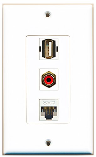 RiteAV - 1 Port RCA Red and 1 Port USB A-A and 1 Port Cat5e Ethernet White Decorative Wall Plate Decorative